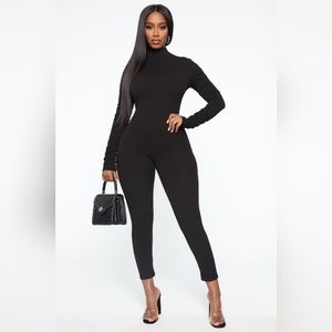 Fashion Nova Instant Click Ruched Black Jumpsuit | L & XL